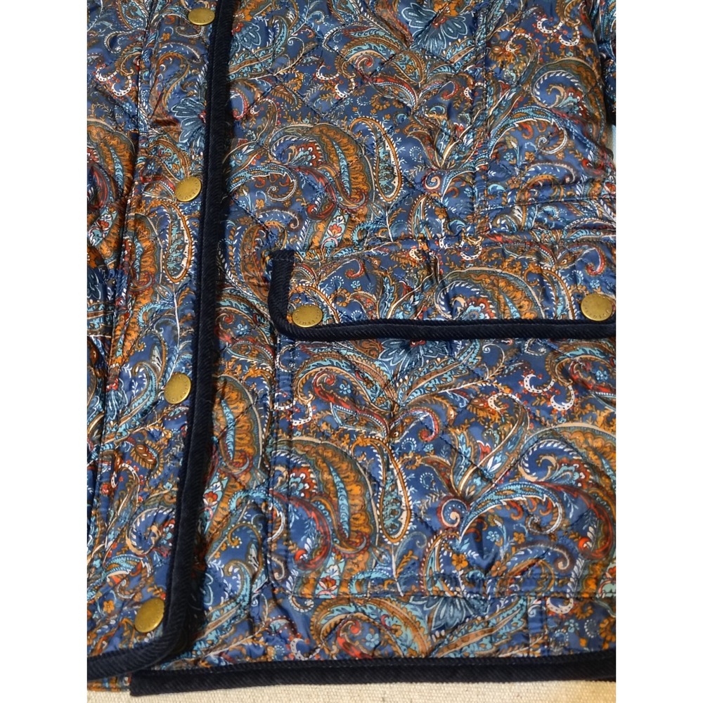 Talbots Petite Quilted Paisley Jacket‎ Womens Size SP Navy Blue Orange Brown - Picture 2 of 7